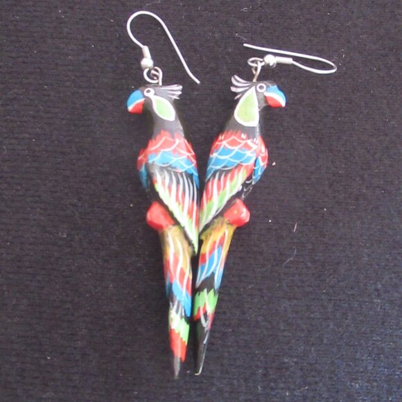 Parrot Earrings, Handmade, Vintage, 80s - Picture 5 of 7